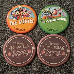Lot of 4 Disneyland Celebration and Princess Buttons